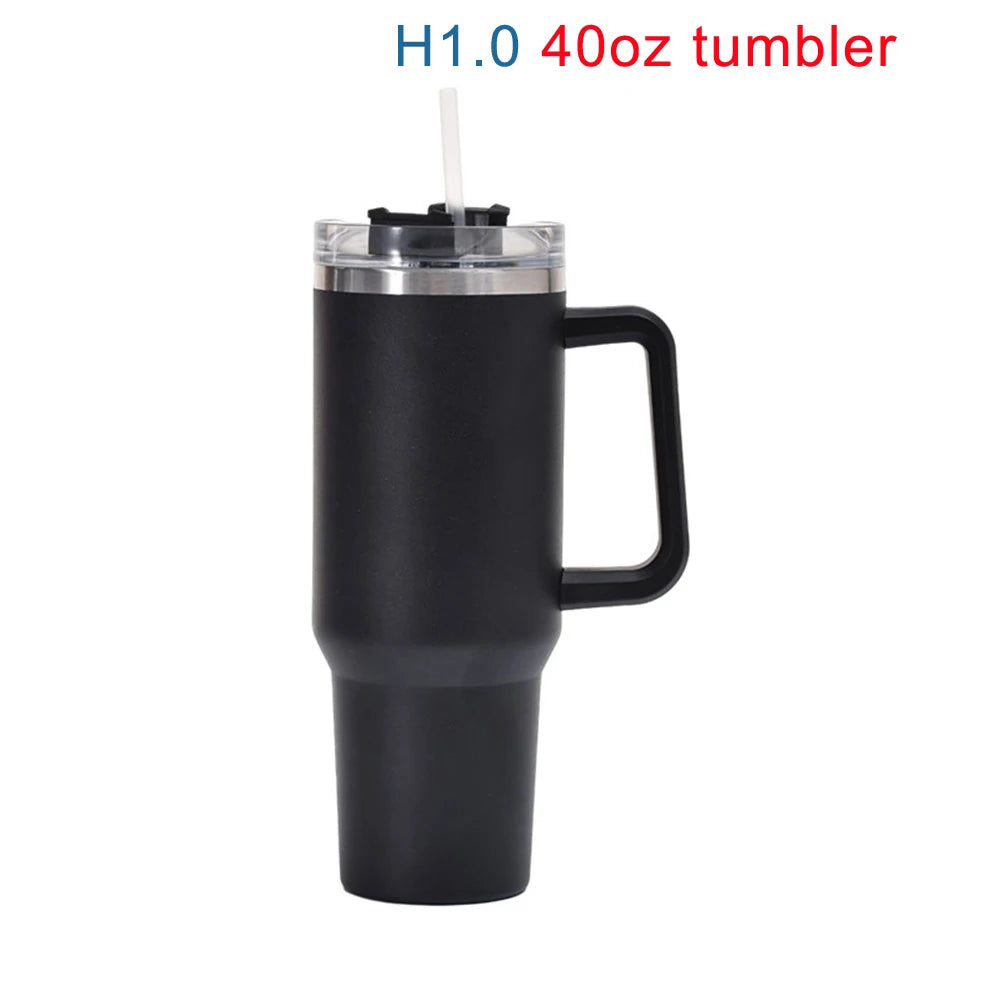 40 Oz Tumbler with Handle Lid and Straw Insulated Stainless Steel Dupe Travel Mug Iced Coffee Cup for Hot and Cold Water 40Oz