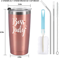 Boss Day Gifts-Boss Lady Travel Tumbler Cupcake Socks Set, Funny Gifts for Women Boss Lady Wine Lover Mom Christmas Birthday, Stainless Steel Insulated Tumbler with Lid Socks Opener (20Oz, Rose Gold)