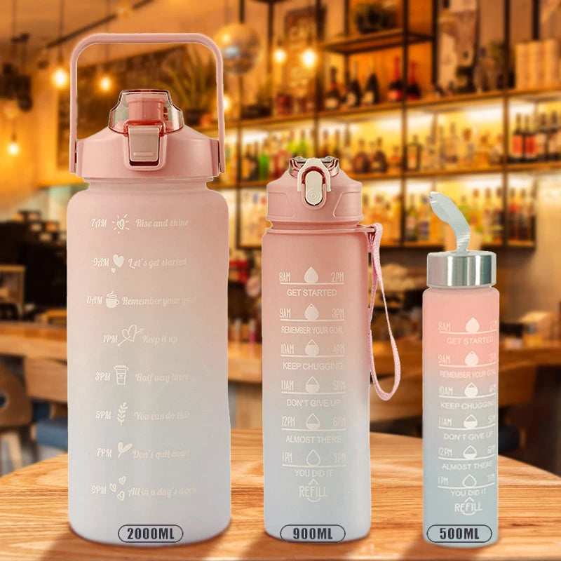 2 Liters Water Bottle Motivational Drinking Bottle Sports Water Bottle with Time Marker Stickers Portable Reusable Plastic Cups