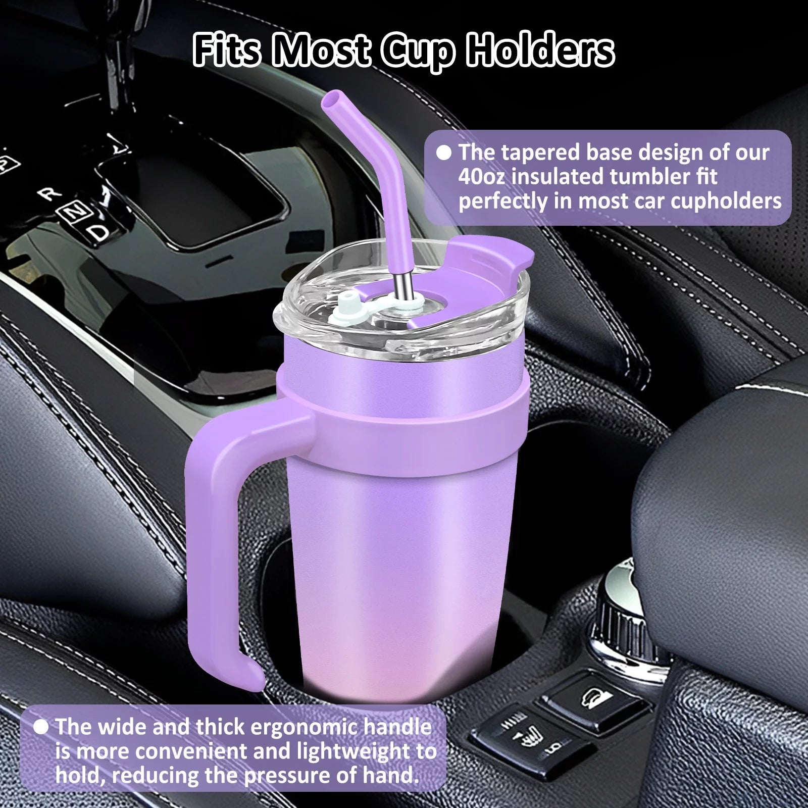 40Oz Tumbler with Handle and Straw Lid, Double Walled Stainless Steel Vacuum Insulated Tumblers Water Bottle, Travel Mug Iced Coffee Cup, Cupholder Friendly, Airtight Leak-Proof (Sakura Pink)