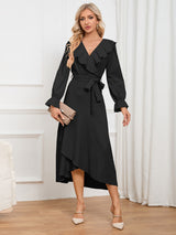 Surplice Tie Front Flounce Sleeve Dress