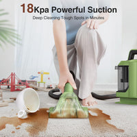 Carpet Cleaner Machine, Portable Carpet & Upholstery Spot Cleaner, 18 Kpa Powerful Suction Pet Stain Remover, 500W Cleaning Machines with Versatile Tools for Couches and Car Seats, Green, W05