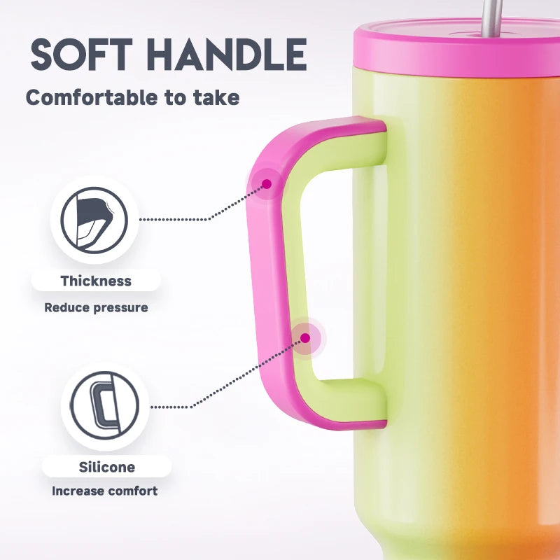 50Oz Vacuum Insulated Car Mug Tumbler with Handle Straw Gradient Stainless Steel New Thermal Travel Water Bottle 2024