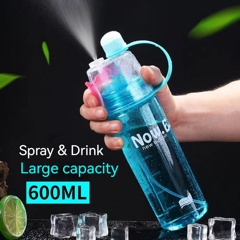 600Ml Spray Cold Water Bottle Sublimation Mist Water Bottle Reusable Gym Sports Plastic Bottle with Spray Summer