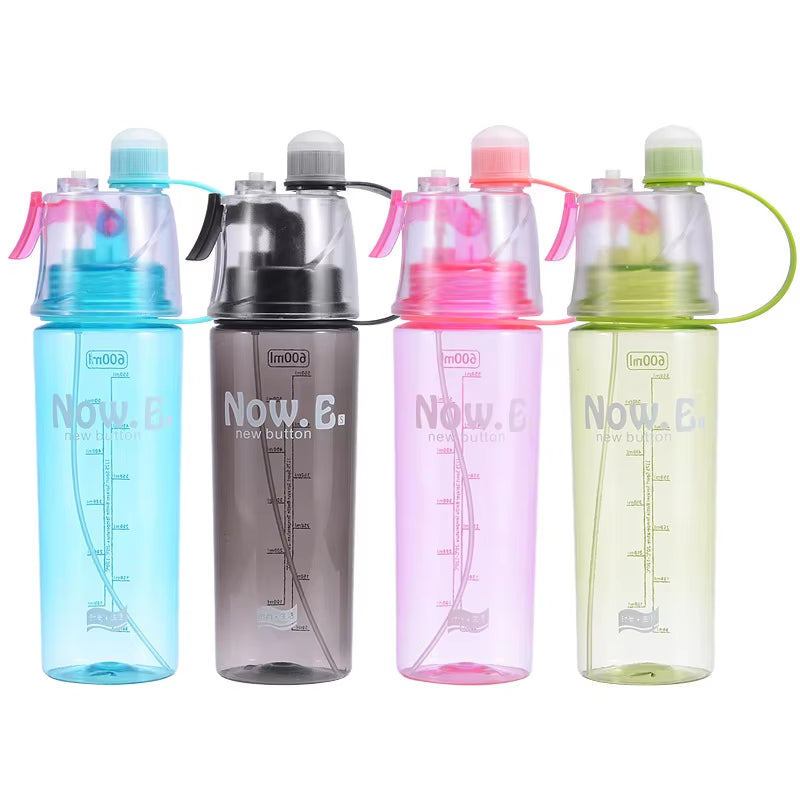 600Ml Spray Cold Water Bottle Sublimation Mist Water Bottle Reusable Gym Sports Plastic Bottle with Spray Summer