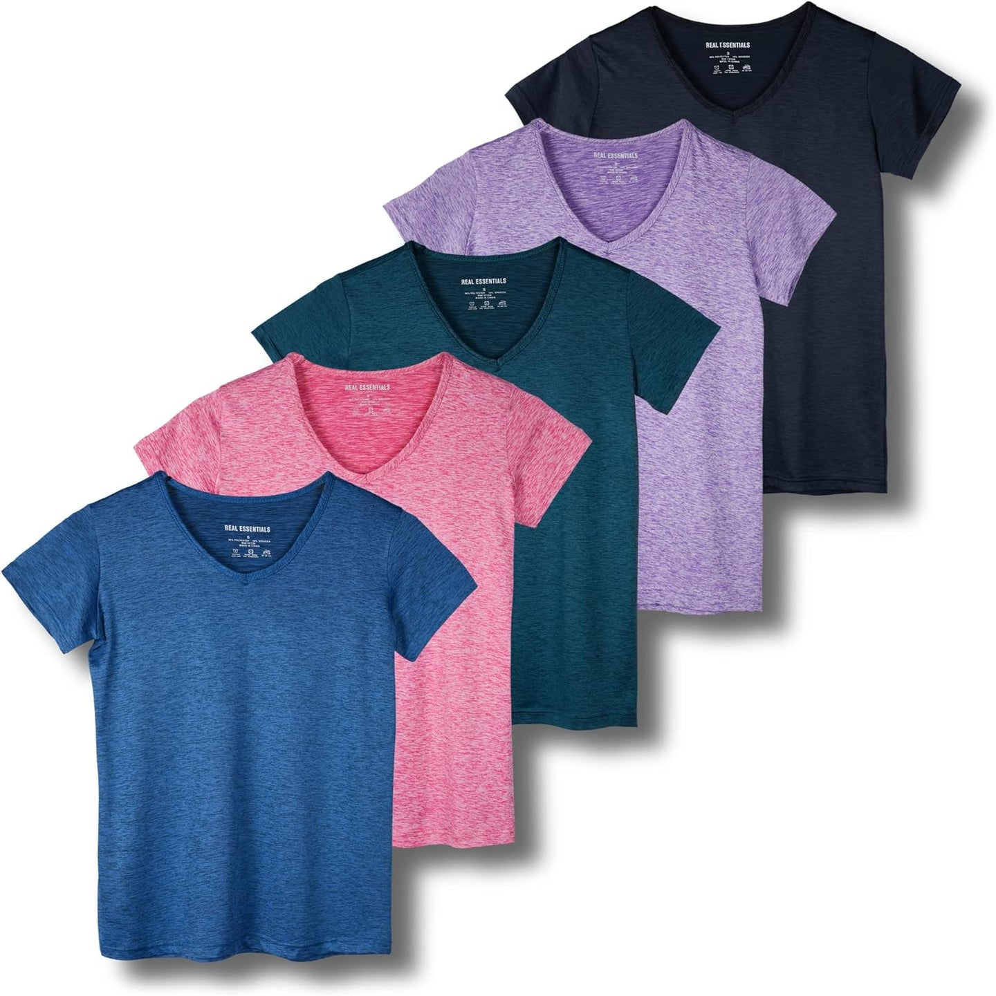 5 Pack: Women'S Short Sleeve V-Neck Activewear T-Shirt Dry-Fit Wicking Yoga Top (Available in Plus)