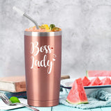 Boss Day Gifts-Boss Lady Travel Tumbler Cupcake Socks Set, Funny Gifts for Women Boss Lady Wine Lover Mom Christmas Birthday, Stainless Steel Insulated Tumbler with Lid Socks Opener (20Oz, Rose Gold)