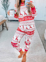 Full Size Christmas Element Round Neck Top and Pants Set