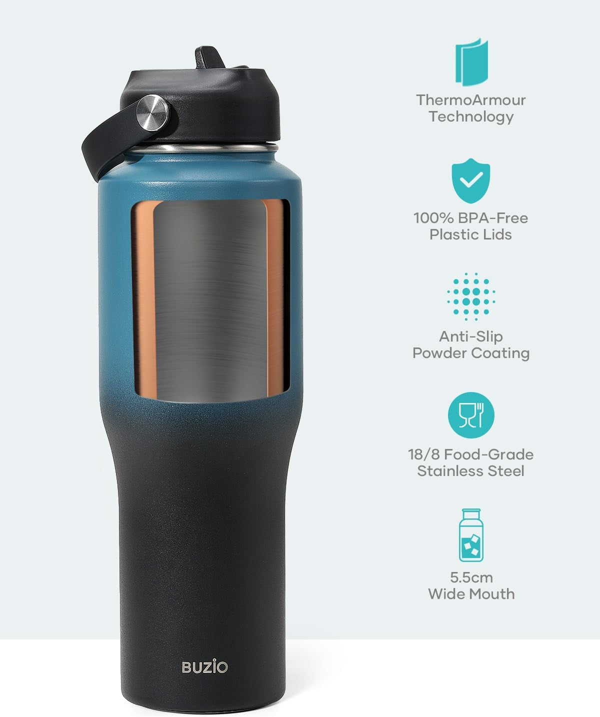 Stainless Steel Water Bottle Vacuum Insulated (Cold for 48 Hrs, Hot for 24 Hrs),32Oz Tumbler Travel Flask with Straw Lid and Flex Cap, Fit in Any Car Cup Holder,Indigo Crush