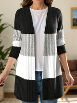 Color Block Open Front Long Sleeve Cardigan