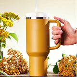 40 Oz Tumbler with Handle Lid and Straw Insulated Stainless Steel Dupe Travel Mug Iced Coffee Cup for Hot and Cold Water 40Oz