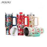 Christmas Style Travel Coffee Mug Stainless Steel Car Thermal Mug with Straw Vacuum Flask Thermos Tumbler Bottle Water Cup Gift