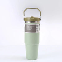 900Ml Portable Car Cup Stainless Steel Thermos Cup with Straw Travel Sports Water Bottle with Handle Cover Coffee Vacuum Flask