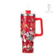 Christmas Style Travel Coffee Mug Stainless Steel Car Thermal Mug with Straw Vacuum Flask Thermos Tumbler Bottle Water Cup Gift