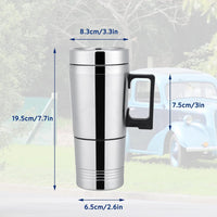 Electric Tea Kettle, 300Ml Car Electric Kettle 12V Stainless Steel Electric In-Car Travel Heating Cup Car Water Heater Travel Portable Heating Cup with Lid for Most Car Cup Holders, 6.5X19.5Cm