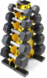 5-25Lb Rubber Coated Hex Dumbbell Set with a Frame Storage Rack Non-Slip Hex Shape for Muscle Toning, Strength Building & Weight Loss - Multiple Choices Available