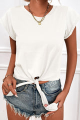 Tied Round Neck Crop Tee