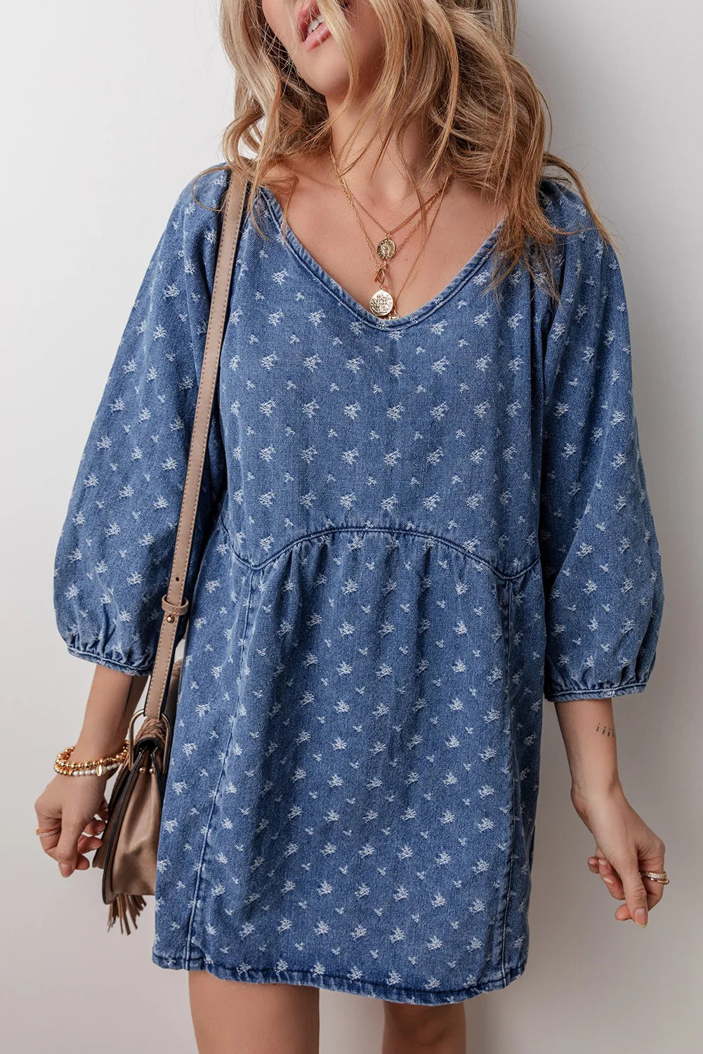 Tied V-Neck Mini Denim Dress