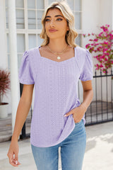 Eyelet Puff Sleeve T-Shirt