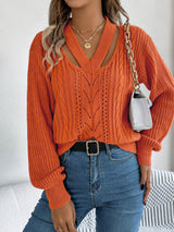 Cutout V-Neck Long Sleeve Sweater