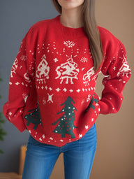 Christmas Element Round Neck Long Sleeve Sweater