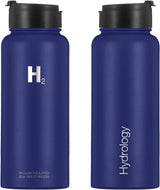 Water Bottle - 18 Oz, 22 Oz, 32 Oz, 40 Oz, or 64 Oz with 3 LIDS Double Wall Vacuum Insulated Stainless Steel Wide Mouth Sports Hot & Cold Thermos (32 Oz, Blue)