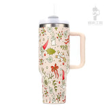 Christmas Style Travel Coffee Mug Stainless Steel Car Thermal Mug with Straw Vacuum Flask Thermos Tumbler Bottle Water Cup Gift