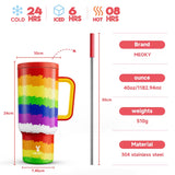 Cup 40Oz Large Tumbler Straw Cup with Lid Leak-Proof Sainless Steel Vacuum Insulated Car Mug Water Bottle Pride Month