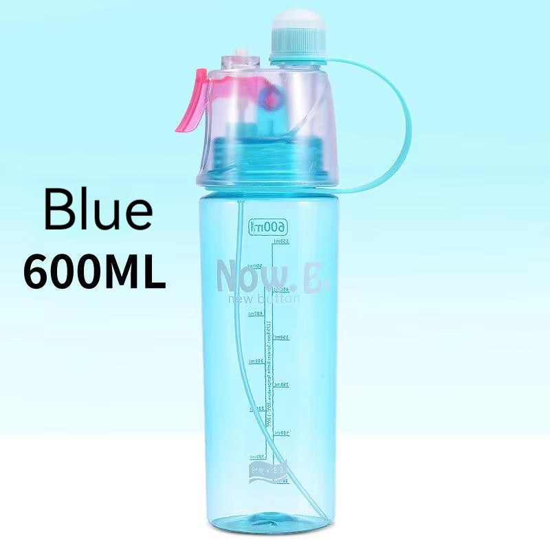 600Ml Spray Cold Water Bottle Sublimation Mist Water Bottle Reusable Gym Sports Plastic Bottle with Spray Summer