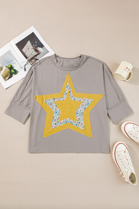 Star Applique Round Neck T-Shirt