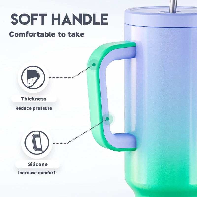 50Oz Cup Tumbler with Handle Straw Stainless Steel Thermal Travel Water Bottle Large Capacity Vacuum Insulated Car Mug