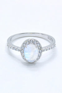 925 Sterling Silver Natural Moonstone Halo Ring