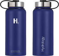 Water Bottle - 18 Oz, 22 Oz, 32 Oz, 40 Oz, or 64 Oz with 3 LIDS Double Wall Vacuum Insulated Stainless Steel Wide Mouth Sports Hot & Cold Thermos (32 Oz, Blue)