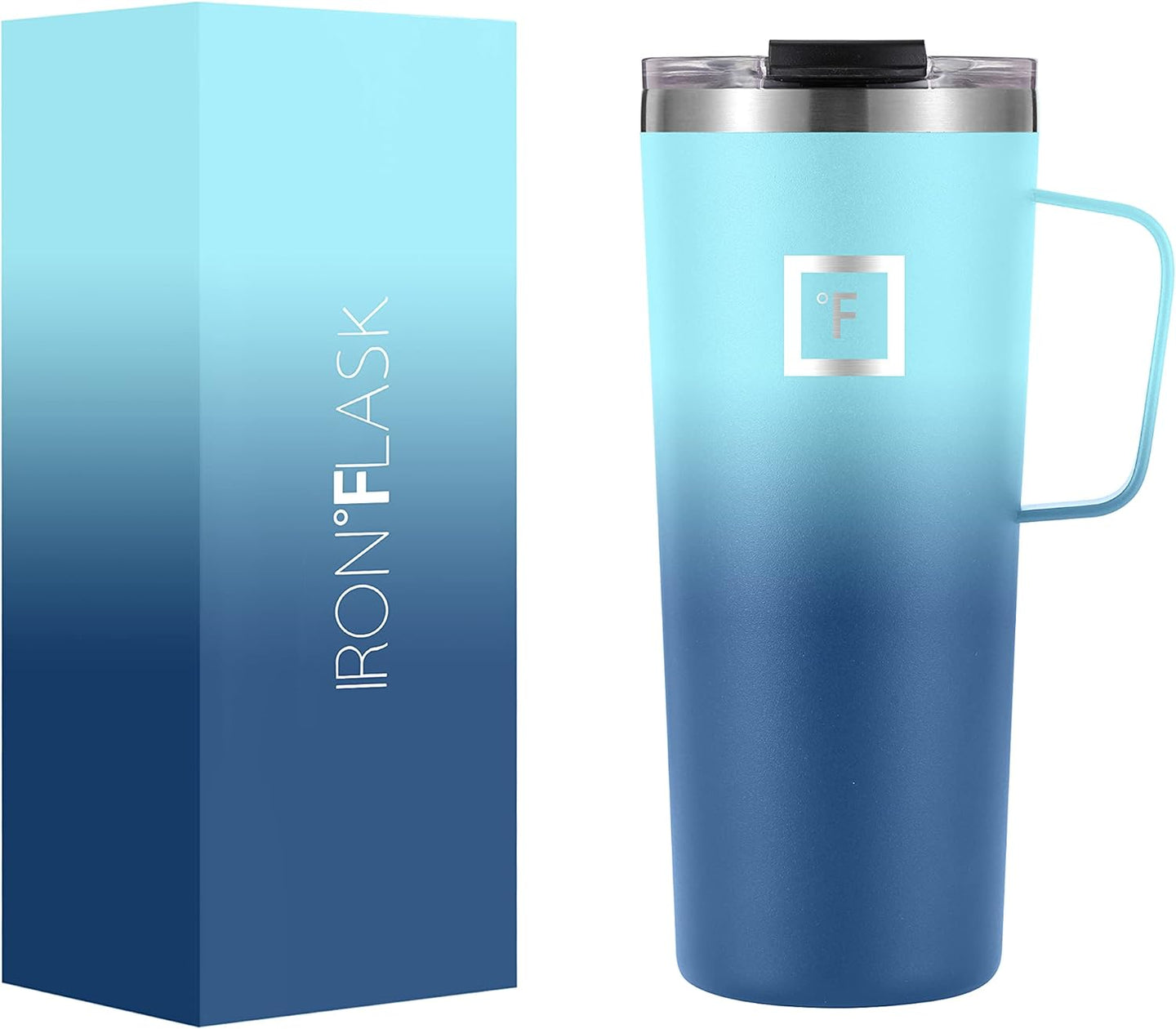 Grip Novelty Coffee Mug - Leak Proof, Vacuum Insulated Stainless Steel Bottle, Double Walled, Thermo Travel, Hot Cold, Water Metal Canteen - Blue Waves, 24 Oz - Classic Bottom