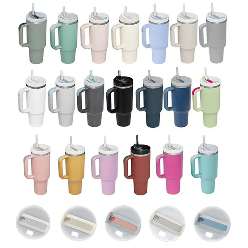 40 Oz Tumbler with Handle Lid and Straw Insulated Stainless Steel Dupe Travel Mug Iced Coffee Cup for Hot and Cold Water 40Oz