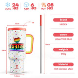 Cup 40Oz Large Tumbler Straw Cup with Lid Leak-Proof Sainless Steel Vacuum Insulated Car Mug Water Bottle Pride Month