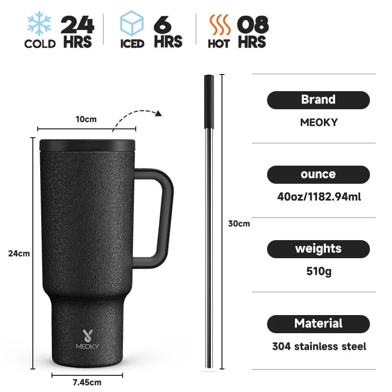 40Oz Cup Leak-Proof Stainless Steel Water Bottle with Lid Single Colol Vacuum Tumbler Cup Coffee Car Mug Juice Milk Cup