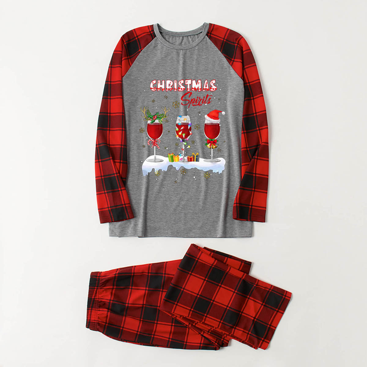 CHRISTMAS SPIRITS Graphic Top and Plaid Pants Set