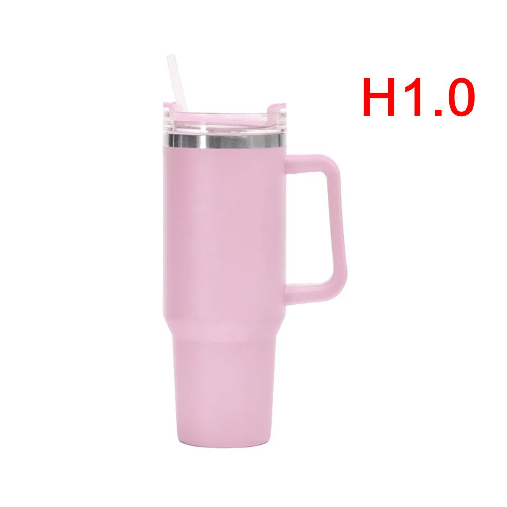 40 Oz Tumbler with Handle Lid and Straw Insulated Stainless Steel Dupe Travel Mug Iced Coffee Cup for Hot and Cold Water 40Oz