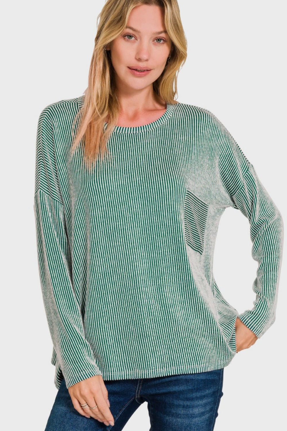 Zenana Ribbed Striped Long Sleeve T-Shirt