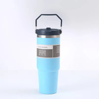 900Ml Portable Car Cup Stainless Steel Thermos Cup with Straw Travel Sports Water Bottle with Handle Cover Coffee Vacuum Flask