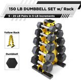 5-25Lb Rubber Coated Hex Dumbbell Set with a Frame Storage Rack Non-Slip Hex Shape for Muscle Toning, Strength Building & Weight Loss - Multiple Choices Available