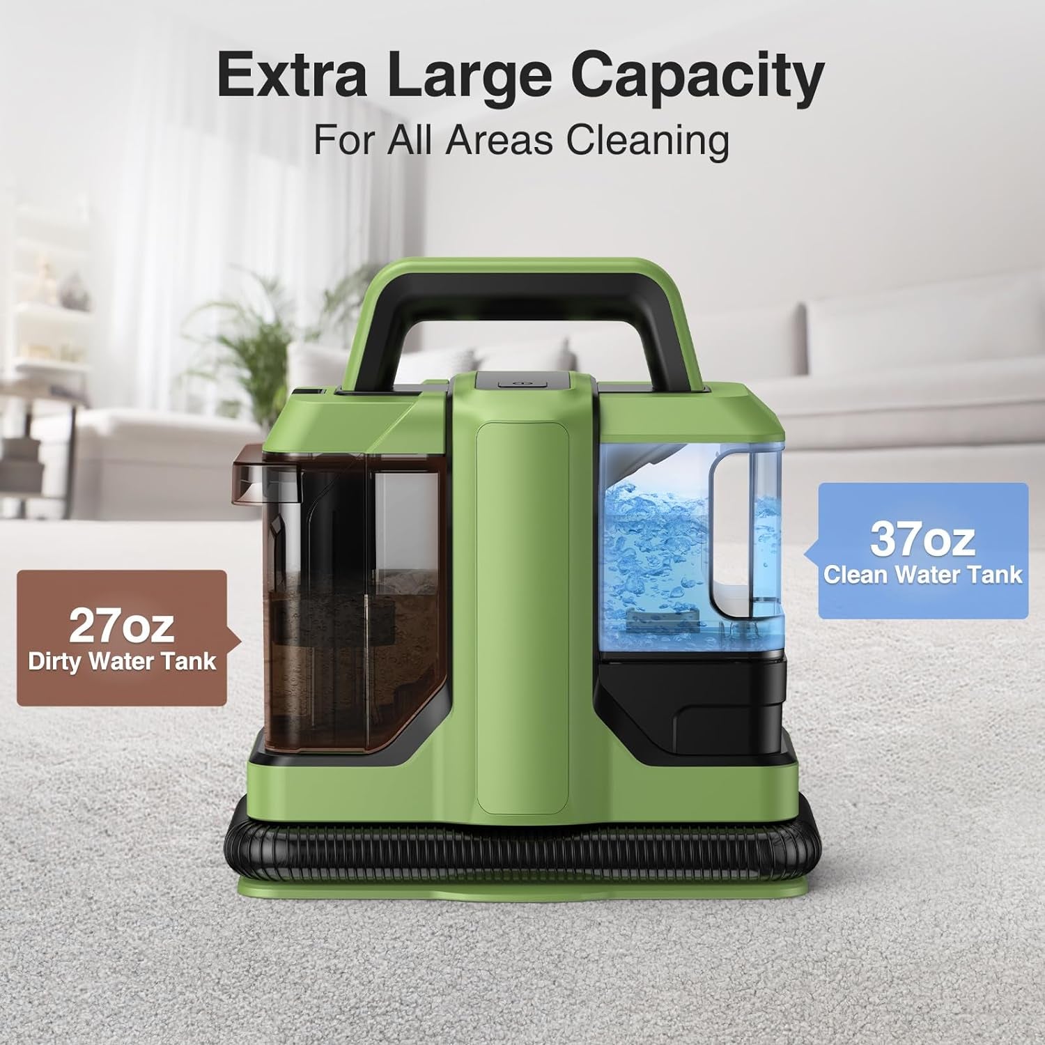 Carpet Cleaner Machine, Portable Carpet & Upholstery Spot Cleaner, 18 Kpa Powerful Suction Pet Stain Remover, 500W Cleaning Machines with Versatile Tools for Couches and Car Seats, Green, W05