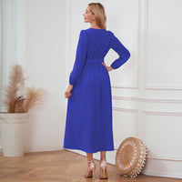 V-Neck Button Up Tie Front Long Sleeve Dress