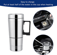 Electric Tea Kettle, 300Ml Car Electric Kettle 12V Stainless Steel Electric In-Car Travel Heating Cup Car Water Heater Travel Portable Heating Cup with Lid for Most Car Cup Holders, 6.5X19.5Cm