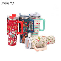 Christmas Style Travel Coffee Mug Stainless Steel Car Thermal Mug with Straw Vacuum Flask Thermos Tumbler Bottle Water Cup Gift