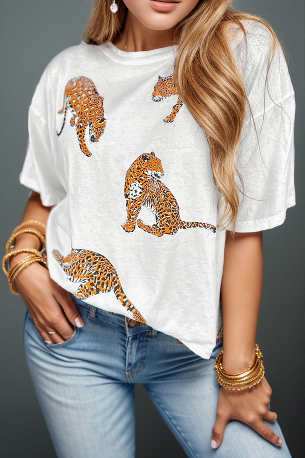 Animal Round Neck Dropped Shoulder T-Shirt