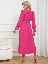 Surplice Tie Front Flounce Sleeve Dress