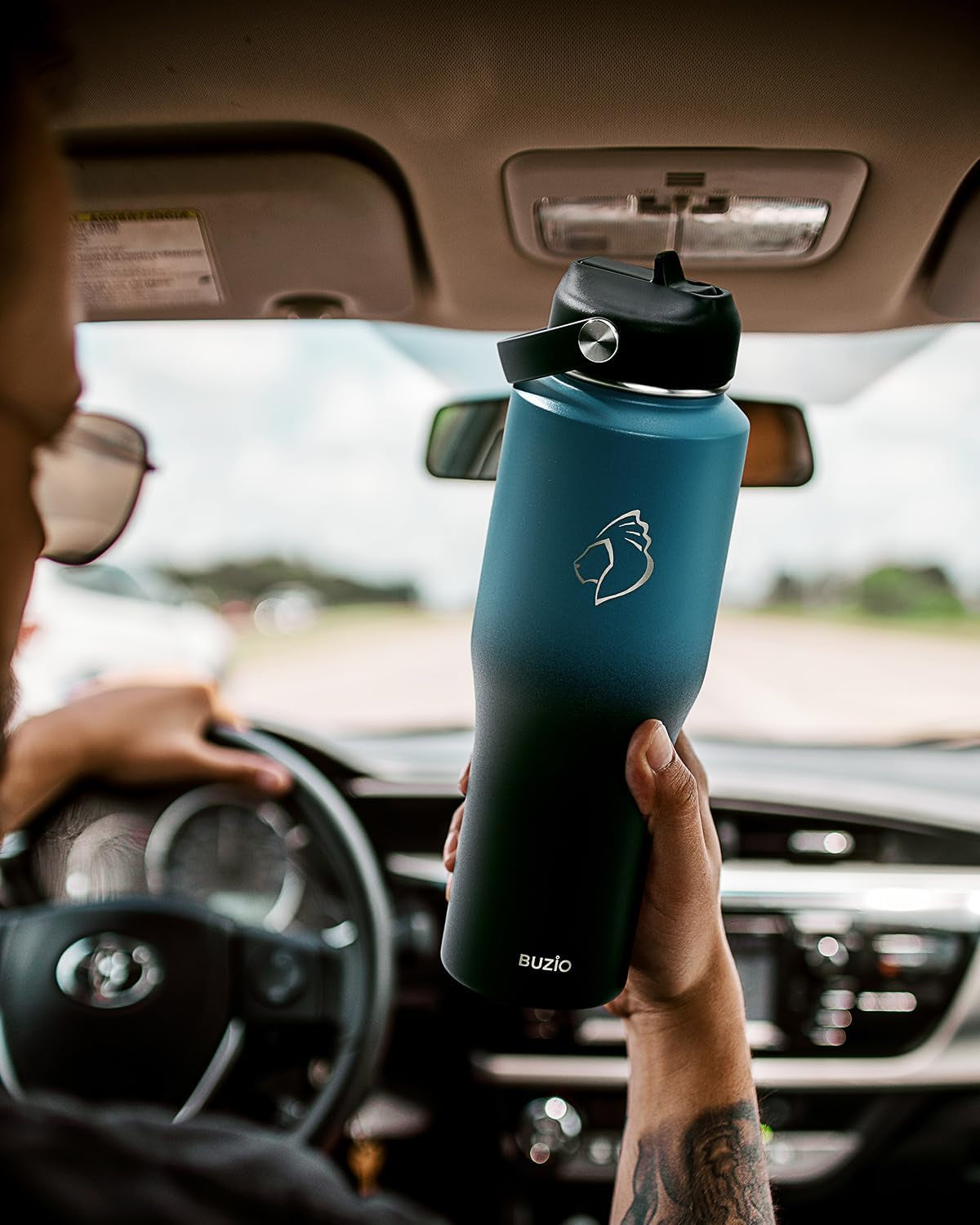 Stainless Steel Water Bottle Vacuum Insulated (Cold for 48 Hrs, Hot for 24 Hrs),32Oz Tumbler Travel Flask with Straw Lid and Flex Cap, Fit in Any Car Cup Holder,Indigo Crush