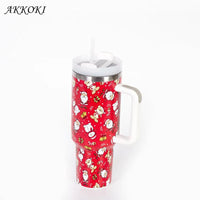 Christmas Style Travel Coffee Mug Stainless Steel Car Thermal Mug with Straw Vacuum Flask Thermos Tumbler Bottle Water Cup Gift